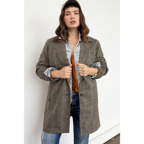 Anthropologie Jackets & Blazers - Anthropologie Avec Les Filles Sigrid Long Blazer Women’s Cream Black Plaid XS